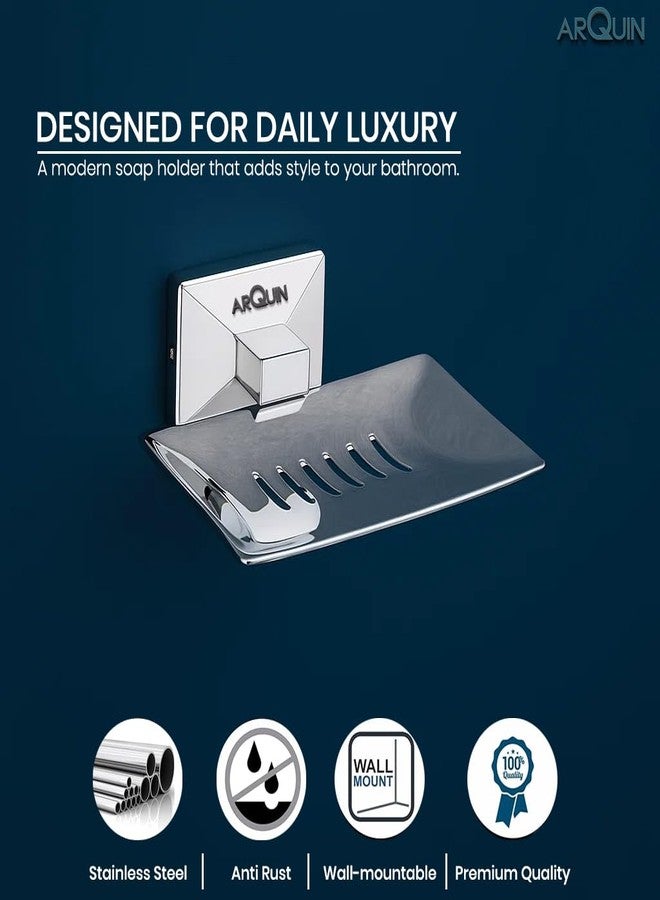 ARQUIN ARQUIN 304 Grade Stainless Steel Soap Holder for Bathroom | Soap Dish | Soap Stand | Bathroom Accessories Set Modern Design with Drainage Slots Soap Stand for Washbasin Vento (Chrome) - Image 2